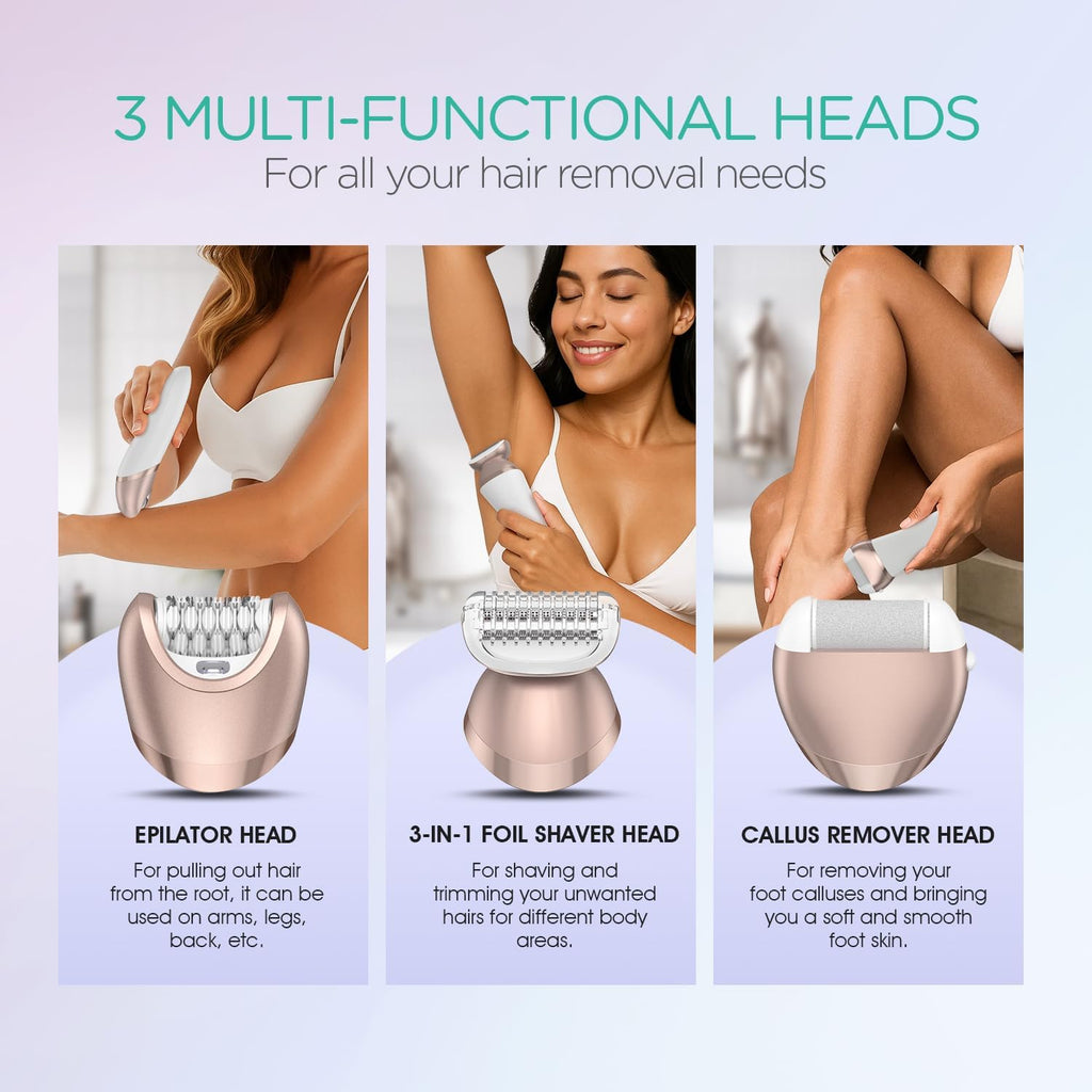 Epilator for Women, 3 in 1 Epilators Hair Removal for Leg Arm BM300